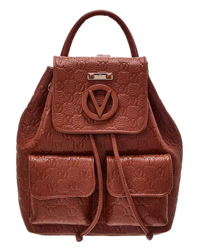 Valentino By Mario Valentino Abraham Dollaro Monogram Leather Backpack In Brown