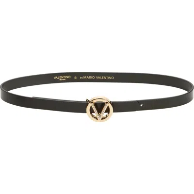 Valentino By Mario Valentino Baby Logo Buckle Leather Belt In Black