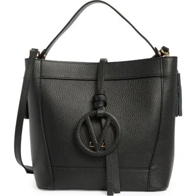 Valentino By Mario Valentino Callie Medallion Vlogo Leather Bucket Bag In Black