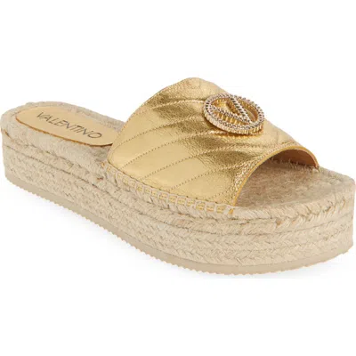 Valentino By Mario Valentino Clabee Platform Slide Sandal In Gold