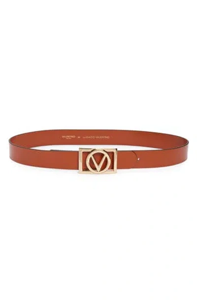 Valentino By Mario Valentino Dolly Logo Buckle Leather Belt In Cinnamon