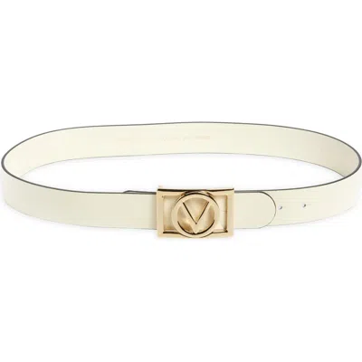 Valentino By Mario Valentino Dolly Wide Logo Buckle Belt In White