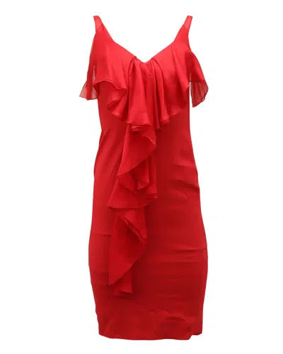 Valentino By Mario Valentino Dressvalentino Ruffle Midi Dress In Red Silk