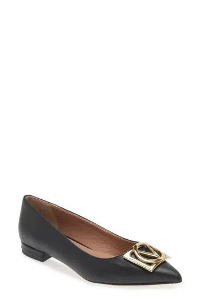 Valentino By Mario Valentino Flora Logo Buckle Pointed Toe Flat In Black