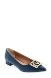 Valentino By Mario Valentino Flora Logo Buckle Pointed Toe Flat In Blue