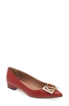 Valentino By Mario Valentino Flora Logo Buckle Pointed Toe Flat In Red