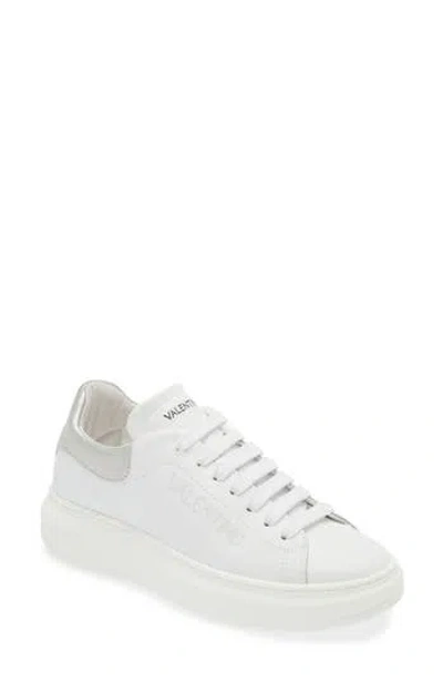 Valentino By Mario Valentino Fresia Moon Leather Sneaker In White Silver