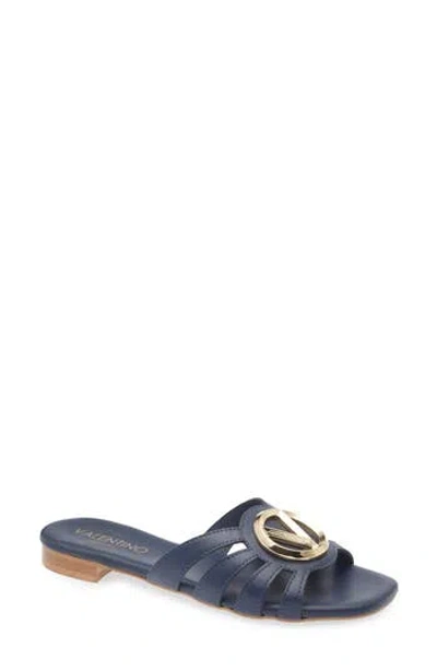 Valentino By Mario Valentino Greta Logo Slide Sandal In Blue