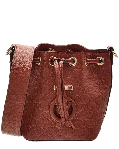 Valentino By Mario Valentino Jules Dollaro Monogram Leather Bucket Bag In Brown