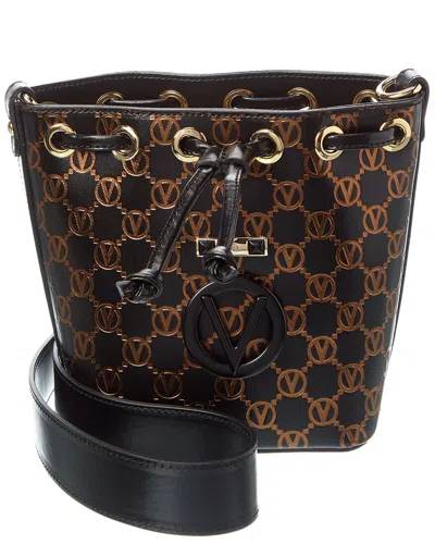 Valentino By Mario Valentino Jules Monogram Leather Bucket Bag In Black