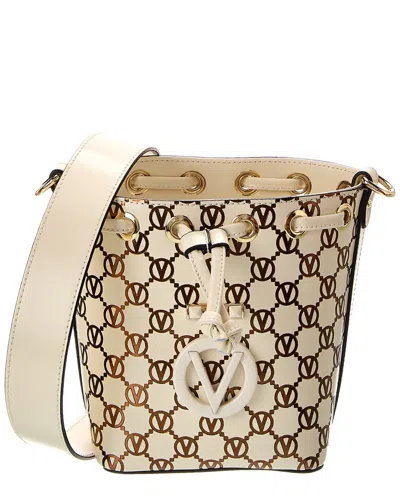 Valentino By Mario Valentino Jules Monogram Leather Bucket Bag In White