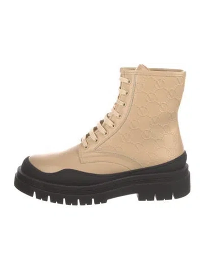Pre-owned Valentino By Mario Valentino Leather Colorblock Pattern Combat Boots