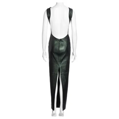 Pre-owned Valentino By Mario Valentino Mario Valentino Green Leather Open Back Full-length Dress, Fw 1999