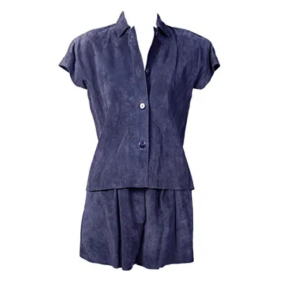 Pre-owned Valentino By Mario Valentino Mario Valentino Navy Blue Suede Top & Shorts