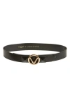 Valentino By Mario Valentino Mati Vlogo Buckle Leather Belt In Black