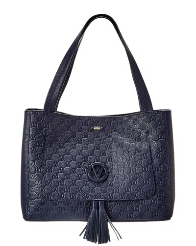 Valentino By Mario Valentino Ollie Dollaro Monogram Leather Tote In Blue