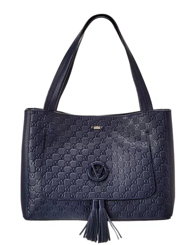 Valentino By Mario Valentino Ollie Dollaro Monogram Leather Tote In Blue