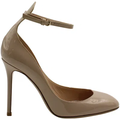 Valentino By Mario Valentino Valentino Ankle Strap Pumps In Nude Patent Leather In Brown