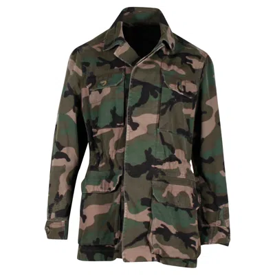 Valentino By Mario Valentino Valentino Camo Jacket In Olive Cotton In Green