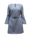 Valentino By Mario Valentino Valentino Crystal-embellished Belted Mini Dress In Light Blue Wool In Blue