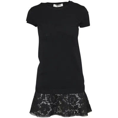 Valentino By Mario Valentino Valentino Fluted Laced Hem T-shirt Dress In Black Cotton