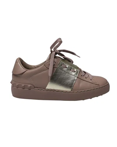 Valentino By Mario Valentino Valentino Garavani Open For A Change Sneakers In Old Rose Calfskin Leather In Pink