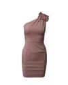 Valentino By Mario Valentino Valentino One Shoulder Rose Embellished Midi Dress In Light Pink Wool In Pink