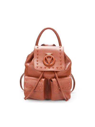 Valentino By Mario Valentino Women's Abraham Pyramid Stud Logo Leather Backpack In Umber