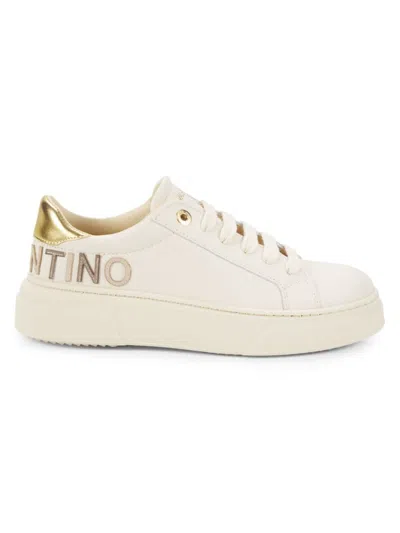 Valentino By Mario Valentino Women's Alice Leather Low Top Sneakers In Cream Gold