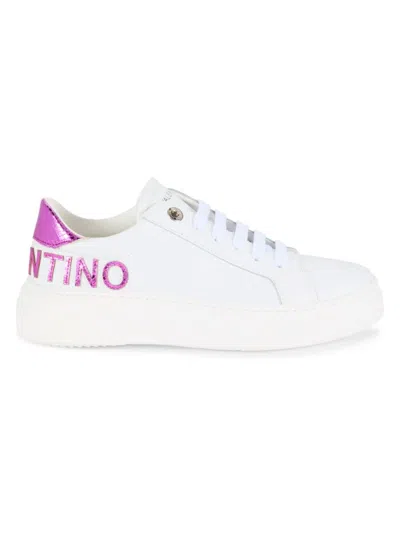 Valentino By Mario Valentino Women's Alice Leather Wedge Sneakers In White Fuchsia