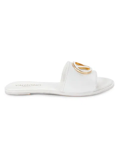 Valentino By Mario Valentino Women's Bugola Logo Leather Flat Sandals In White