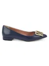 Valentino By Mario Valentino Women's Flora Logo Leather Flats In Blue