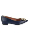 Valentino By Mario Valentino Women's Flora Logo Point Toe Leather Flats In Blue