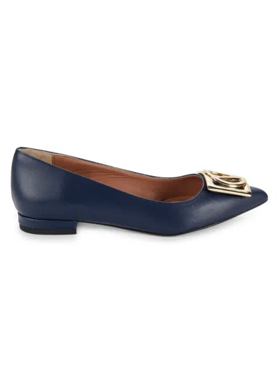 Valentino By Mario Valentino Women's Flora Logo Point Toe Leather Flats In Blue