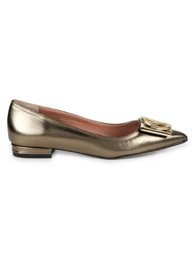 Valentino By Mario Valentino Women's Flora Logo Point Toe Leather Flats In Pewter