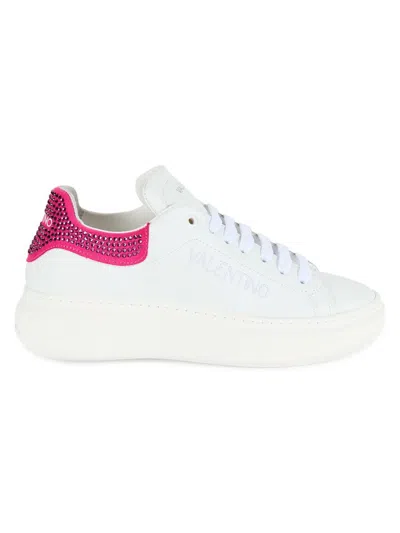 Valentino By Mario Valentino Women's Fresia Embellished Low Top Leather Sneakers In Fuchsia White