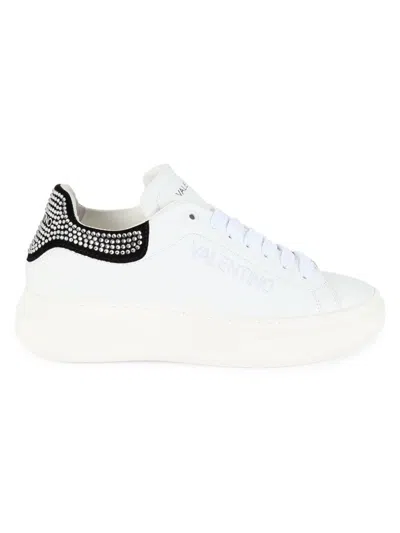 Valentino By Mario Valentino Women's Fresia Embellished Low Top Leather Sneakers In White Black