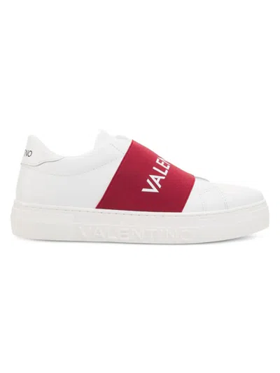Valentino By Mario Valentino Women's Maya Contrast Logo Slip On Sneakers In White Red