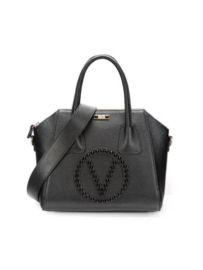 Valentino By Mario Valentino Women's Mini Pyramid Stud Logo Leather Crossbody Bag In Black