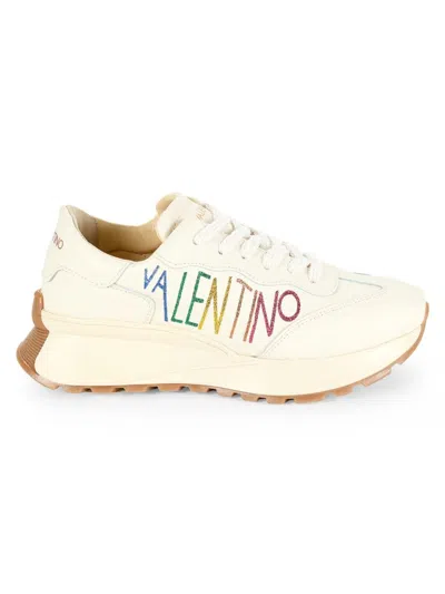 Valentino By Mario Valentino Women's Reginal Glitter Logo Leather Platform Sneakers In Yellow