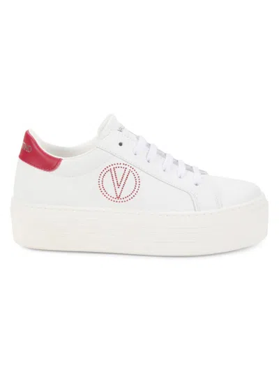 Valentino By Mario Valentino Women's Serena Logo Leather Platform Sneakers In White Red