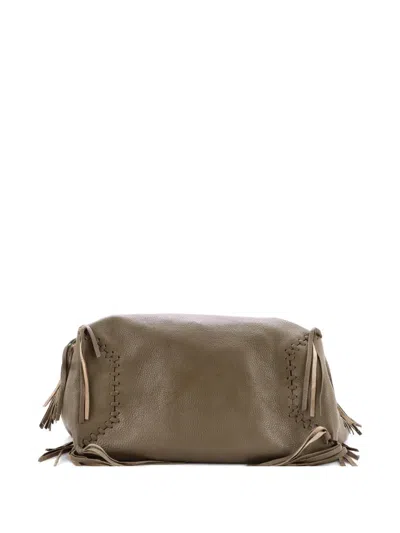 Pre-owned Valentino Garavani C-rockee Fringe Leather Medium Tote Bag In Green