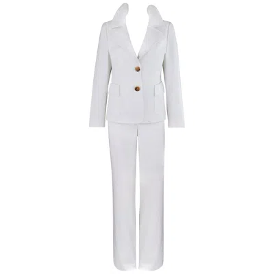 Pre-owned Valentino C.1990's 2pc White Blazer Wide Leg Trouser Pants Power Suit Set