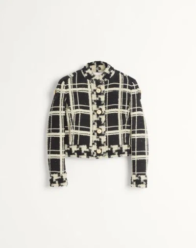 Valentino Womens Tweed Check-print Knitted Jacket Nero Avorio In Multi