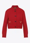 Valentino Drill Caban Jacket Decorative Buttons Pockets In Red