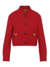 Valentino Drill Caban Jacket Decorative Buttons Pockets In Red