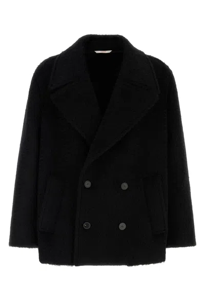 Valentino Dropped Shoulder Wool Blend Coat In Black