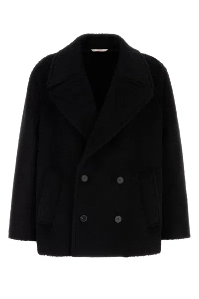 Valentino Dropped Shoulder Wool Blend Coat In Black