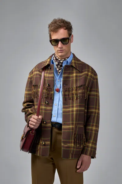 VALENTINO CABAN FRINGES CHECK COAT