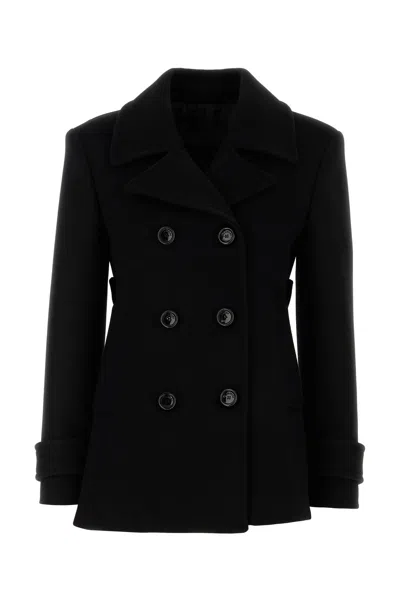 Valentino Wool Coat With Belted Waist And Double-breasted Design In Black